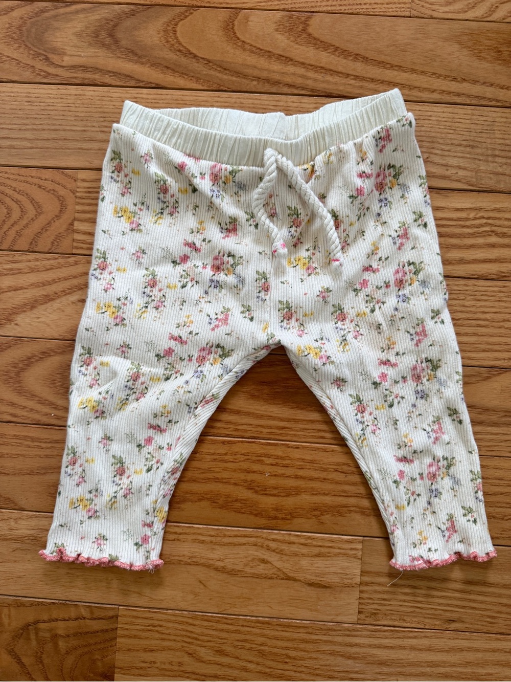 Zara Cream Ribbed Baby Leggings with Pink & Yellow Floral Print